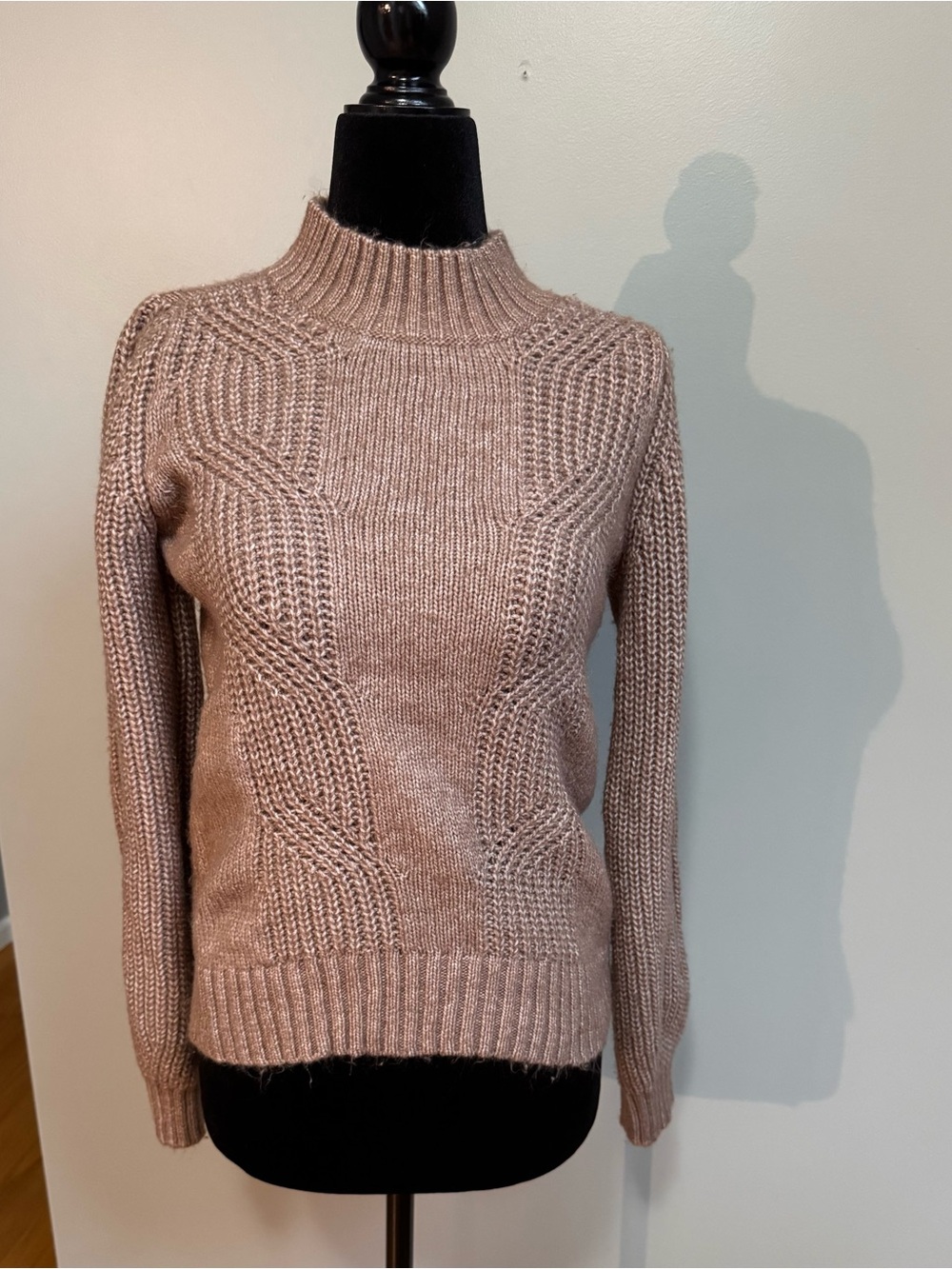 LOFT Dusty Rose Cable Mock Neck Sweater